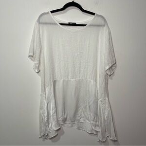 M Made in Italy White Linen Blend Asymmetrical Tunic Top Boho Minimalist size XL